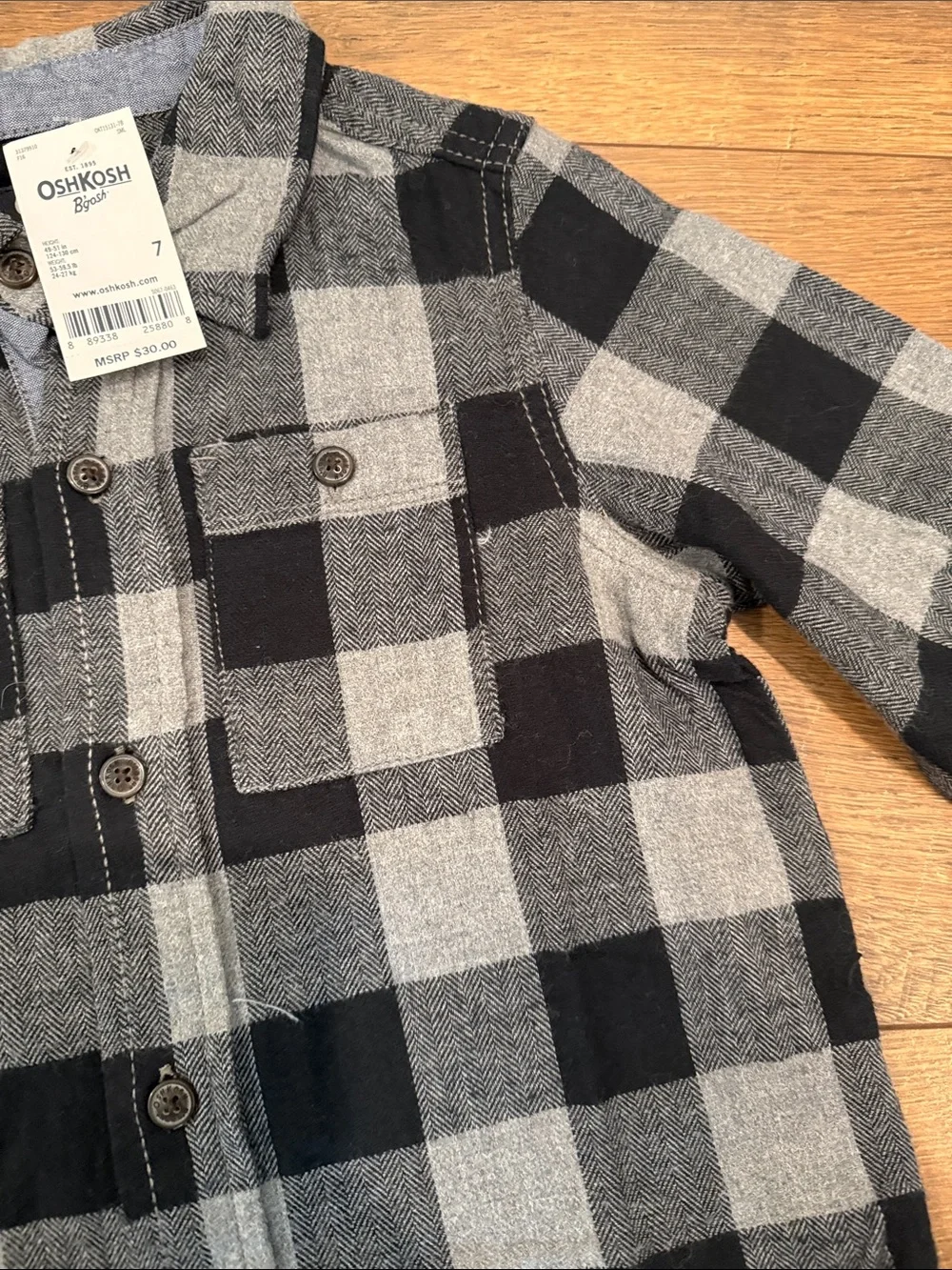 OshKosh B'gosh Black and Gray Plaid Button-Down Shirt